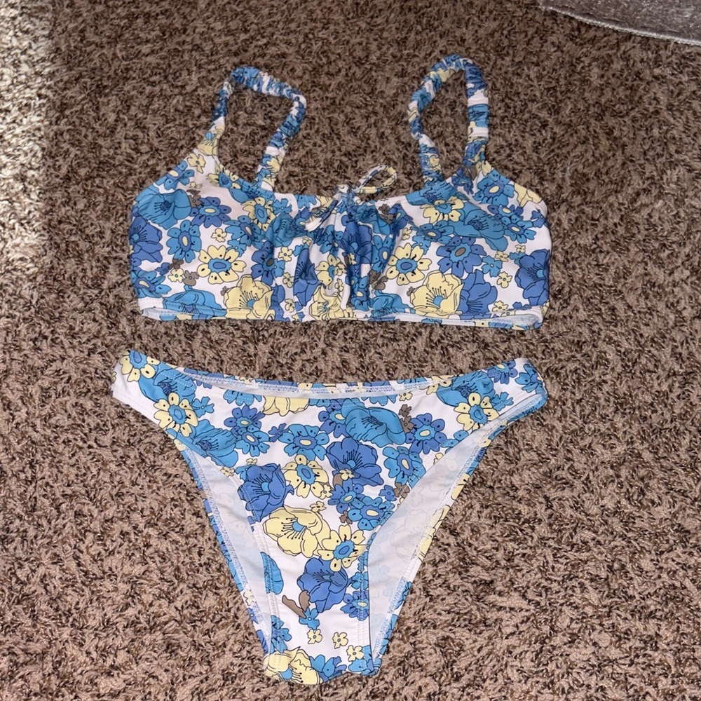Blue and Yellow Floral Bikini Set